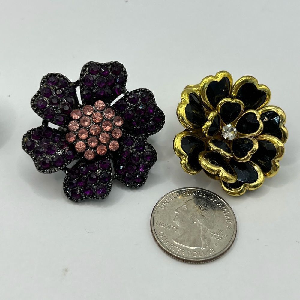 Set of 5 flower adjustable rings - Picture 2 of 5